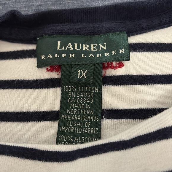 Lauren Ralph Lauren Women’s 1X Blue Striped Tee - Picture 3 of 5